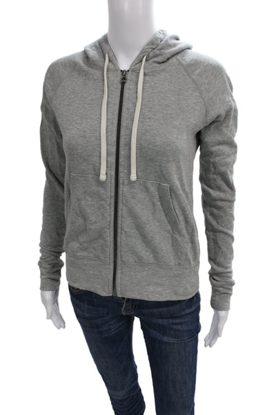 James Perse Womens Full Zip Hoodie Gray Supima Cotton V Neck Long Sleeve Size 1