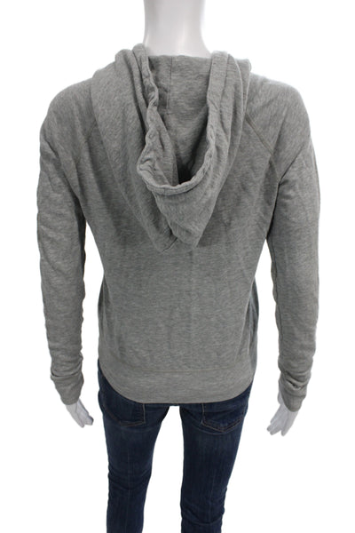 James Perse Womens Full Zip Hoodie Gray Supima Cotton V Neck Long Sleeve Size 1
