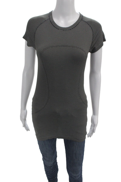 Lululemon Womens Basic Striped Black Crew Short Sleeve Tee Nylon Size 6