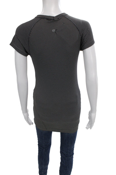 Lululemon Womens Basic Striped Black Crew Short Sleeve Tee Nylon Size 6