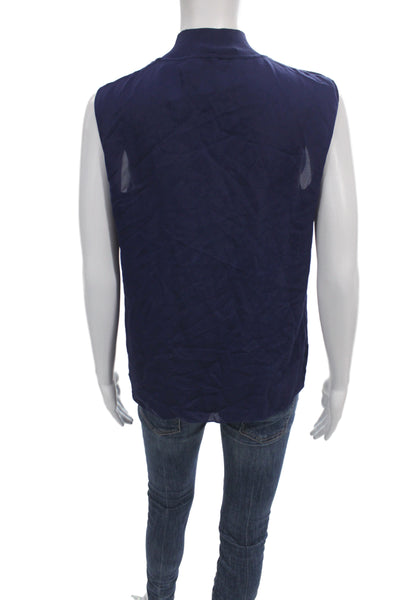 Theory Womens Silk High Neck Sleeveless Basic Solid Blouse Blue Size S