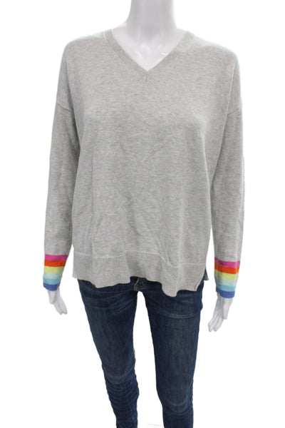 Lisa Todd Women V-Neck Gray 100% Cotton Pullover Sweater Long Sleeve Size XS