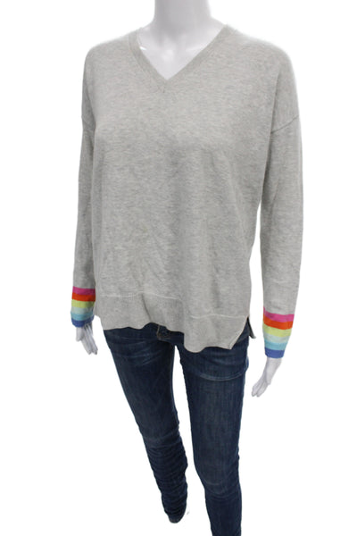 Lisa Todd Women V-Neck Gray 100% Cotton Pullover Sweater Long Sleeve Size XS