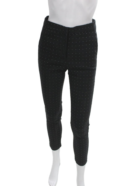 Zara Women Ankle Pants Black Polka Dot Cotton Blend Zip Size S