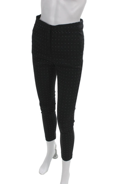 Zara Women Ankle Pants Black Polka Dot Cotton Blend Zip Size S