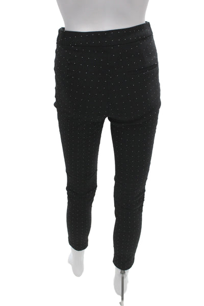 Zara Women Ankle Pants Black Polka Dot Cotton Blend Zip Size S