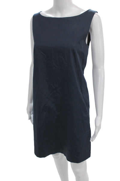 Rossopuro Women Shift Dress Blue Cotton Boat Neck Sleeveless Knee Length Size 42