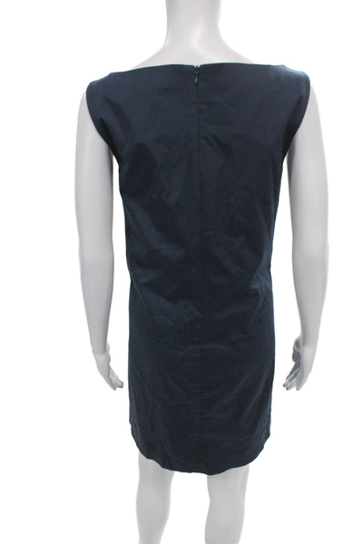 Rossopuro Women Shift Dress Blue Cotton Boat Neck Sleeveless Knee Length Size 42