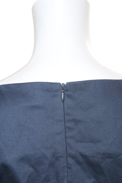 Rossopuro Women Shift Dress Blue Cotton Boat Neck Sleeveless Knee Length Size 42