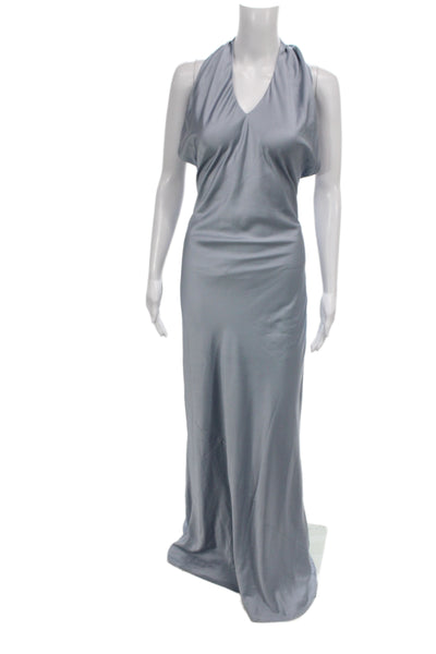 Show Me Your Mumu Womens Maxi Dress Silver Satin Halter Sleeveless Size S