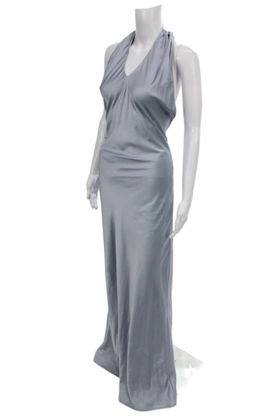 Show Me Your Mumu Womens Maxi Dress Silver Satin Halter Sleeveless Size S