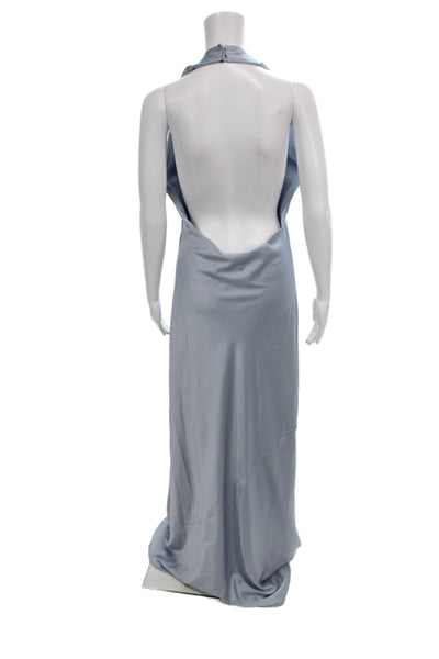 Show Me Your Mumu Womens Maxi Dress Silver Satin Halter Sleeveless Size S