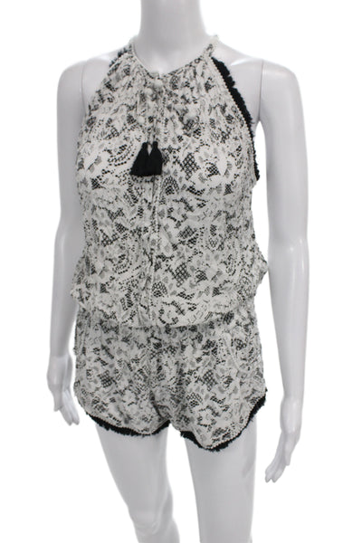 Poupette St. Barth Women Black Lace Floral Halter Sleeveless Romper Size M