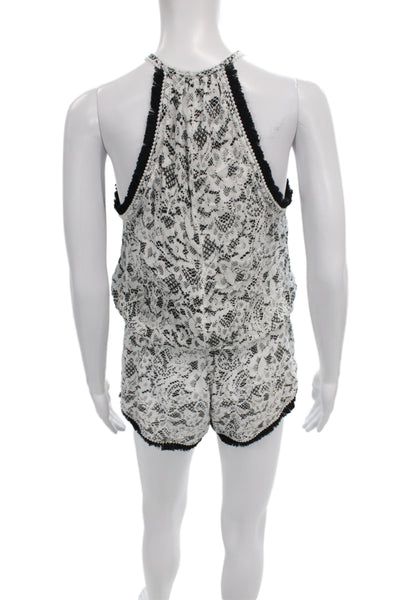 Poupette St. Barth Women Black Lace Floral Halter Sleeveless Romper Size M