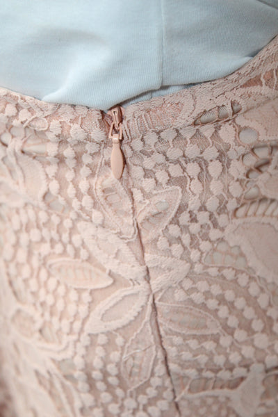 For Love & Lemons Women Mini Floral Lace Nylon Skirt Pink Zip Knee Size M