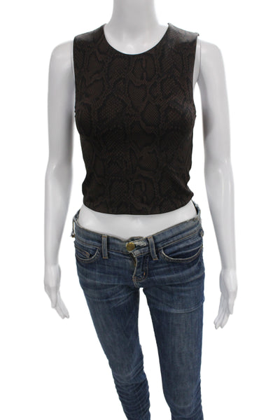 Babaton Womens Cropped Animal Print Tank Brown Nylon Crew Neck Size S