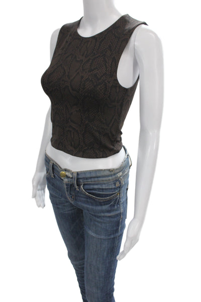 Babaton Womens Cropped Animal Print Tank Brown Nylon Crew Neck Size S