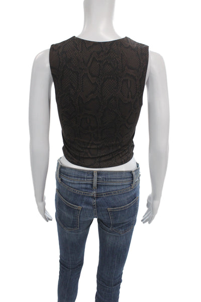Babaton Womens Cropped Animal Print Tank Brown Nylon Crew Neck Size S