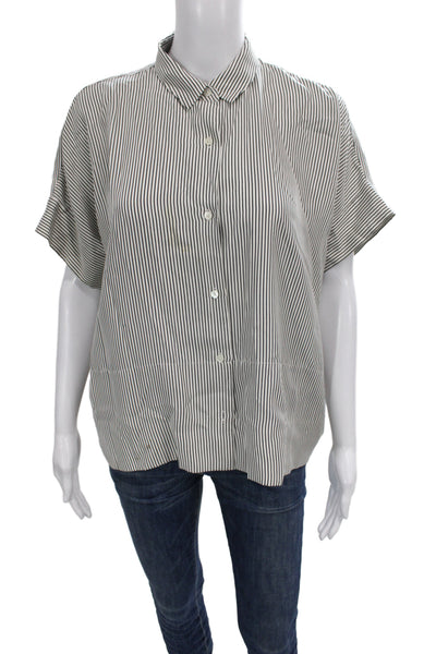 Everlane Womens Black Silk Striped Collared Button-Up Short Sleeve Basic Size 6