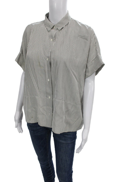 Everlane Womens Black Silk Striped Collared Button-Up Short Sleeve Basic Size 6