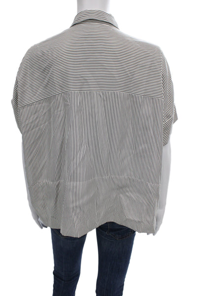 Everlane Womens Black Silk Striped Collared Button-Up Short Sleeve Basic Size 6