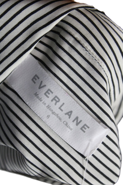 Everlane Womens Black Silk Striped Collared Button-Up Short Sleeve Basic Size 6