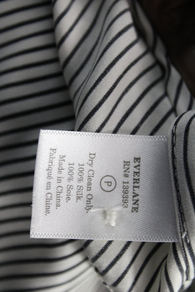 Everlane Womens Black Silk Striped Collared Button-Up Short Sleeve Basic Size 6