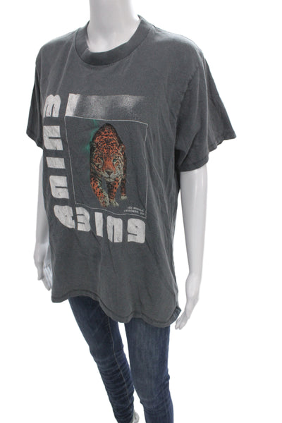 Anine Bing Women Gray Animal Print Cotton Short Sleeve T-Shirt Size M