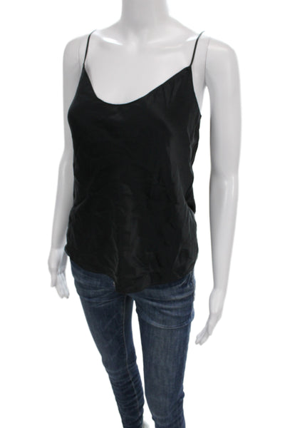 J Crew Women Silk Camisole Black Scoop Neck Spaghetti Strap Size S