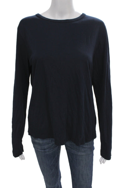 Donni Women Basic Blue Supima Cotton Long Sleeve T-Shirt Crew Neck Size M