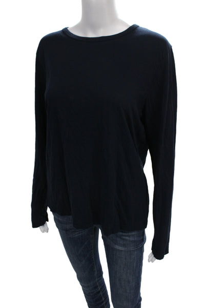 Donni Women Basic Blue Supima Cotton Long Sleeve T-Shirt Crew Neck Size M