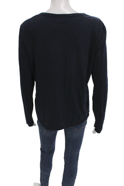 Donni Women Basic Blue Supima Cotton Long Sleeve T-Shirt Crew Neck Size M