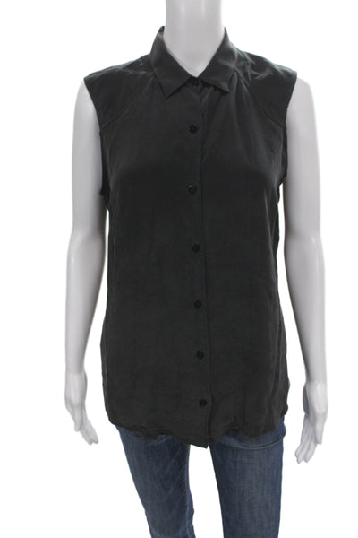 Everlane Women Silk Collared Sleeveless Button-Up Blouse Black Basic Size M