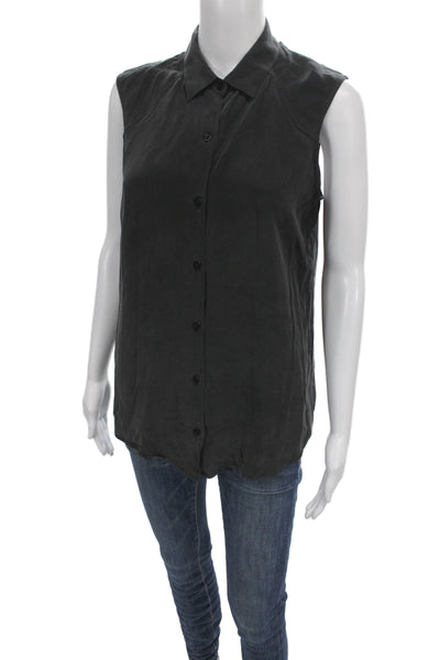 Everlane Women Silk Collared Sleeveless Button-Up Blouse Black Basic Size M