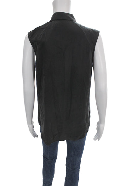Everlane Women Silk Collared Sleeveless Button-Up Blouse Black Basic Size M