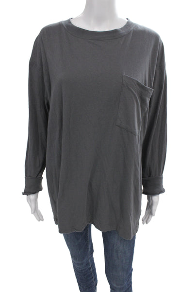 Jenni Kayne Womens Gray Recycled Cotton Crew Neck Long Sleeve T-Shirt Size M