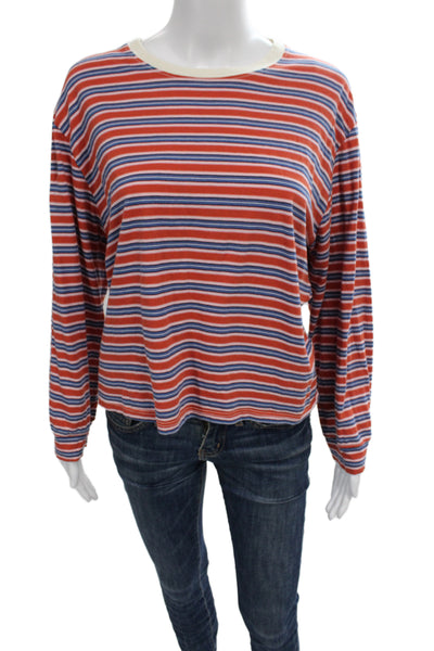 The Great Women Striped Cotton Long Sleeve Basic T-Shirt Multicolor Size 2