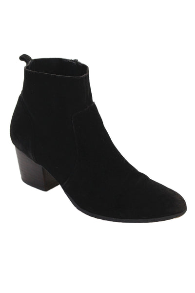 Crown Vintage Womens Side Zip Block Heel Suede Ankle Booties Black Size 8.5