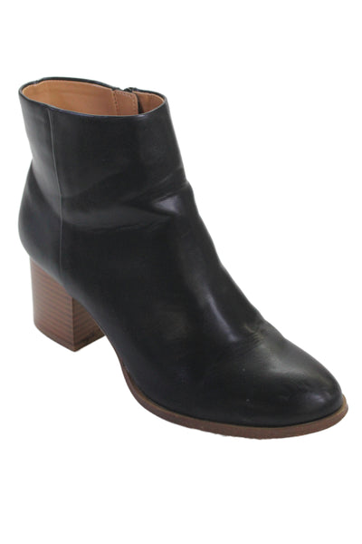 J Crew Womens Side Zip Block Heel Round Toe Booties Black Leather Size 8.5