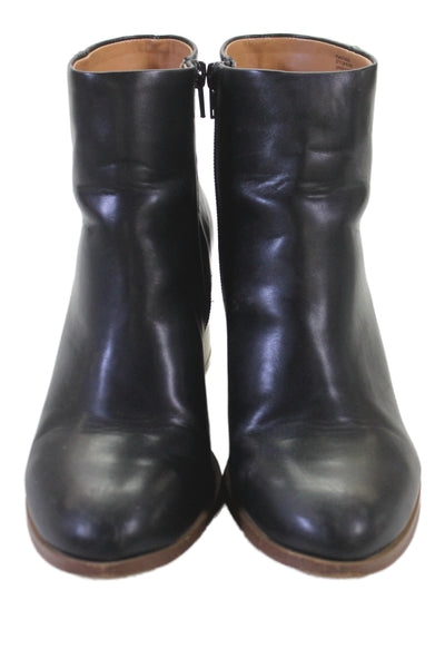 J Crew Womens Side Zip Block Heel Round Toe Booties Black Leather Size 8.5