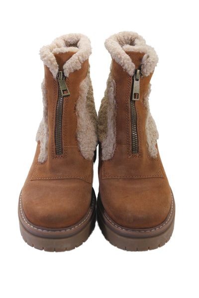 Naturalizer Womens Front Zip Block Heel Shearling Trim Boots Brown Suede Size 9