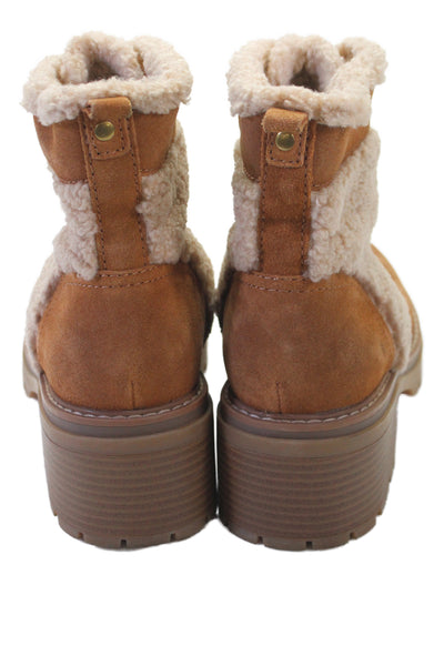 Naturalizer Womens Front Zip Block Heel Shearling Trim Boots Brown Suede Size 9