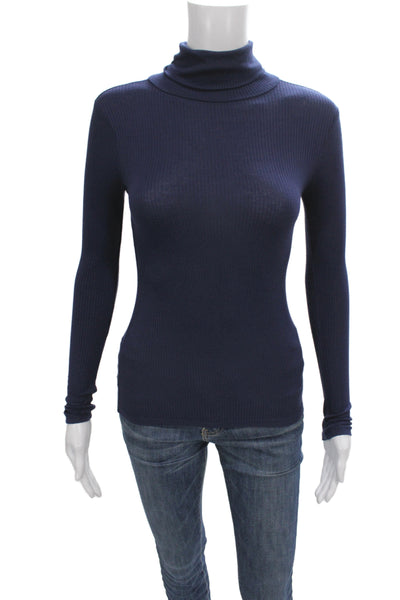 Topshop Womens Basic Blue Viscose Turtleneck Sweater Long Sleeve Size 2