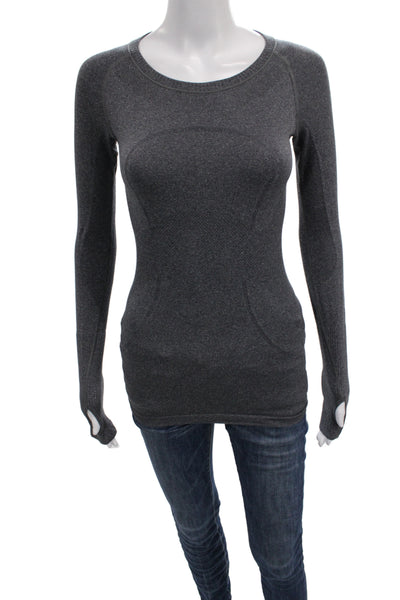 Lululemon Women Gray Nylon Crew Neck Long Sleeve Pullover Athleisure Size 2