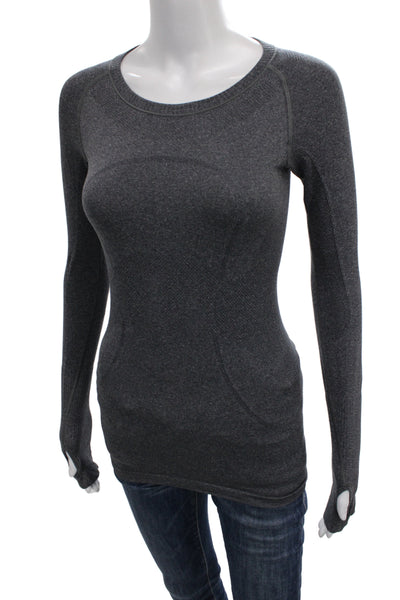 Lululemon Women Gray Nylon Crew Neck Long Sleeve Pullover Athleisure Size 2