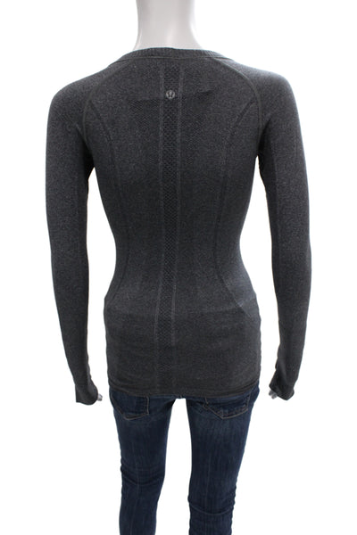 Lululemon Women Gray Nylon Crew Neck Long Sleeve Pullover Athleisure Size 2