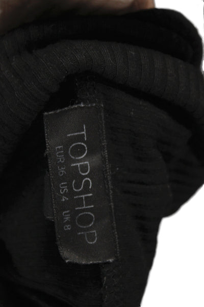 Topshop Womens Basic Black Turtleneck Long Sleeve Viscose T-Shirt Size 4