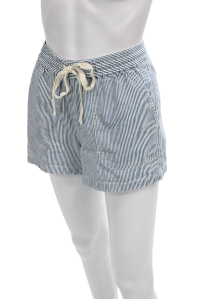 Point Sur Women Pull-On Striped Cotton Drawstring Blue Shorts Size XS