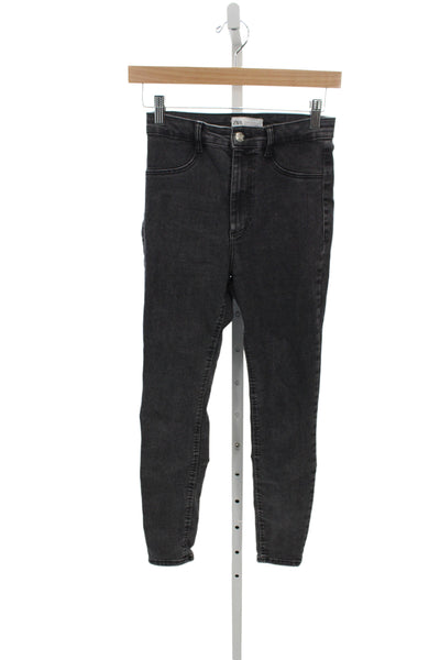 Zara Womens Skinny High Rise Black Jeans Button Fly Cotton Blend Size 4