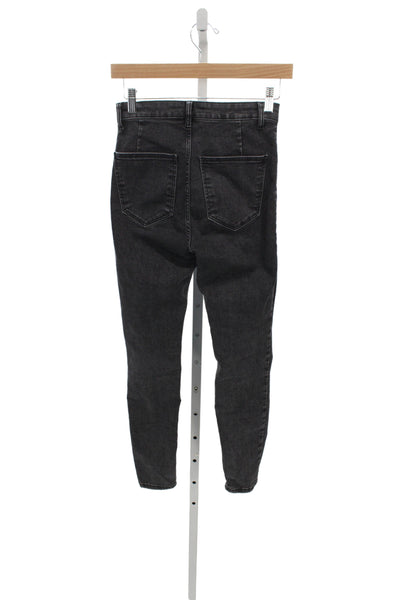 Zara Womens Skinny High Rise Black Jeans Button Fly Cotton Blend Size 4